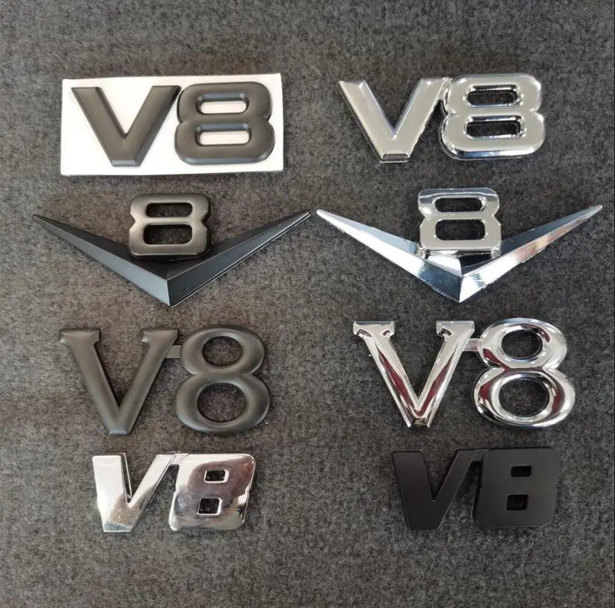 ABS Plastic Self Adhesive Chrome Gloss Matt Black Color V8 Brand Custom Logo Car Emblem Badge Sticker
