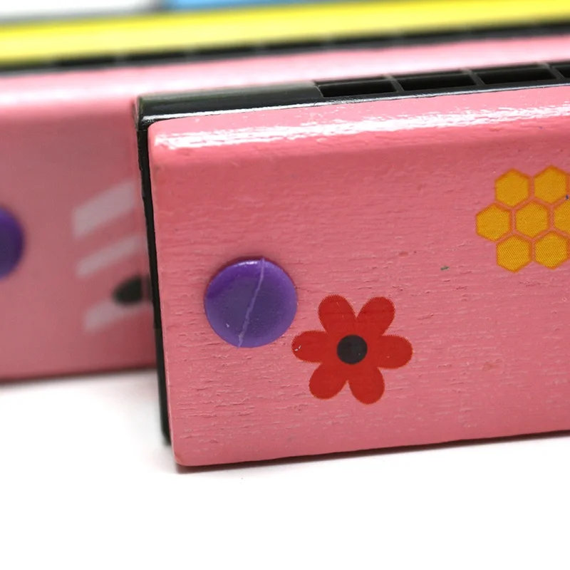 Mouth Organ Wooden Blues Harmonica 16 Holes Double Row Wooden Chromatic Harmonicas Children Early Education Musical Instrument