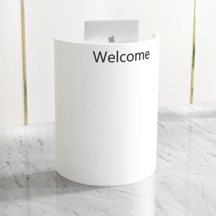 2022 Small Mini Unique White Portable Front Desk Modern Spa Counter Oval Beauty Salon Wooden Reception Desk Front Desk For Spa