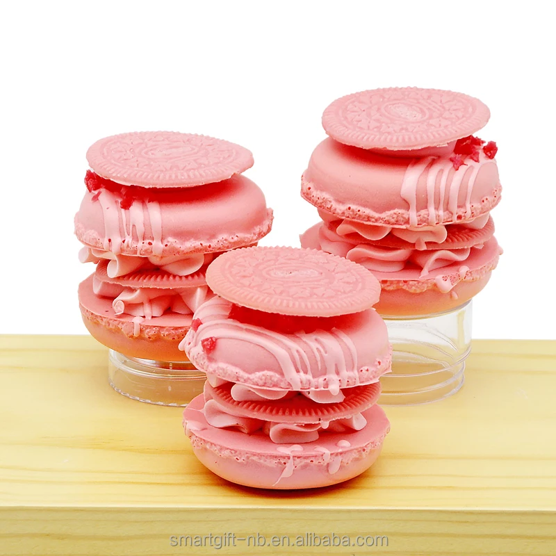 High Imitation Artificial pu soft  Macaroon cake with fruit for shop food display home decoration squishy funny toyos