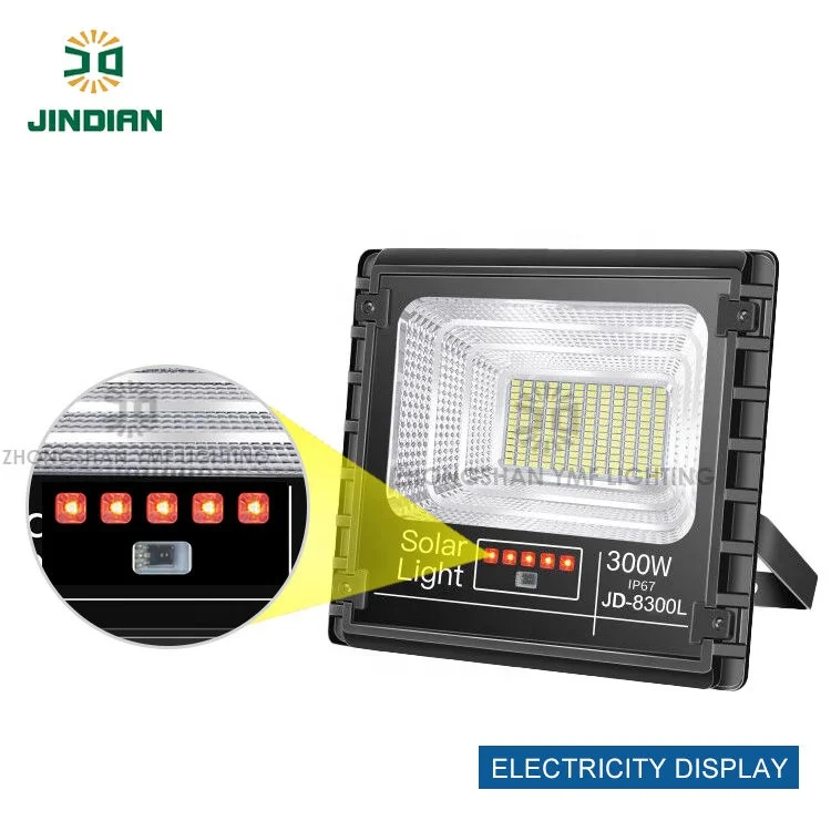 
Jindian China Factory Price Outdoor IP67 Lamp Solar Flood Light With Power Display 40W For Garden Square 