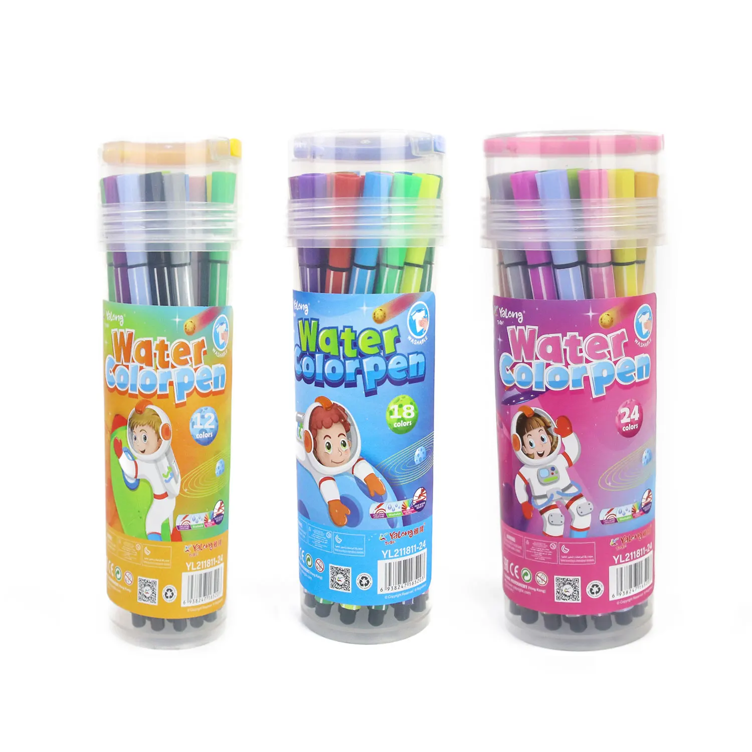 Yalong New Design Custom High Quality Watercolor Brush 12/18/24pcs/set Barreled Astronaut Watercolor Pen