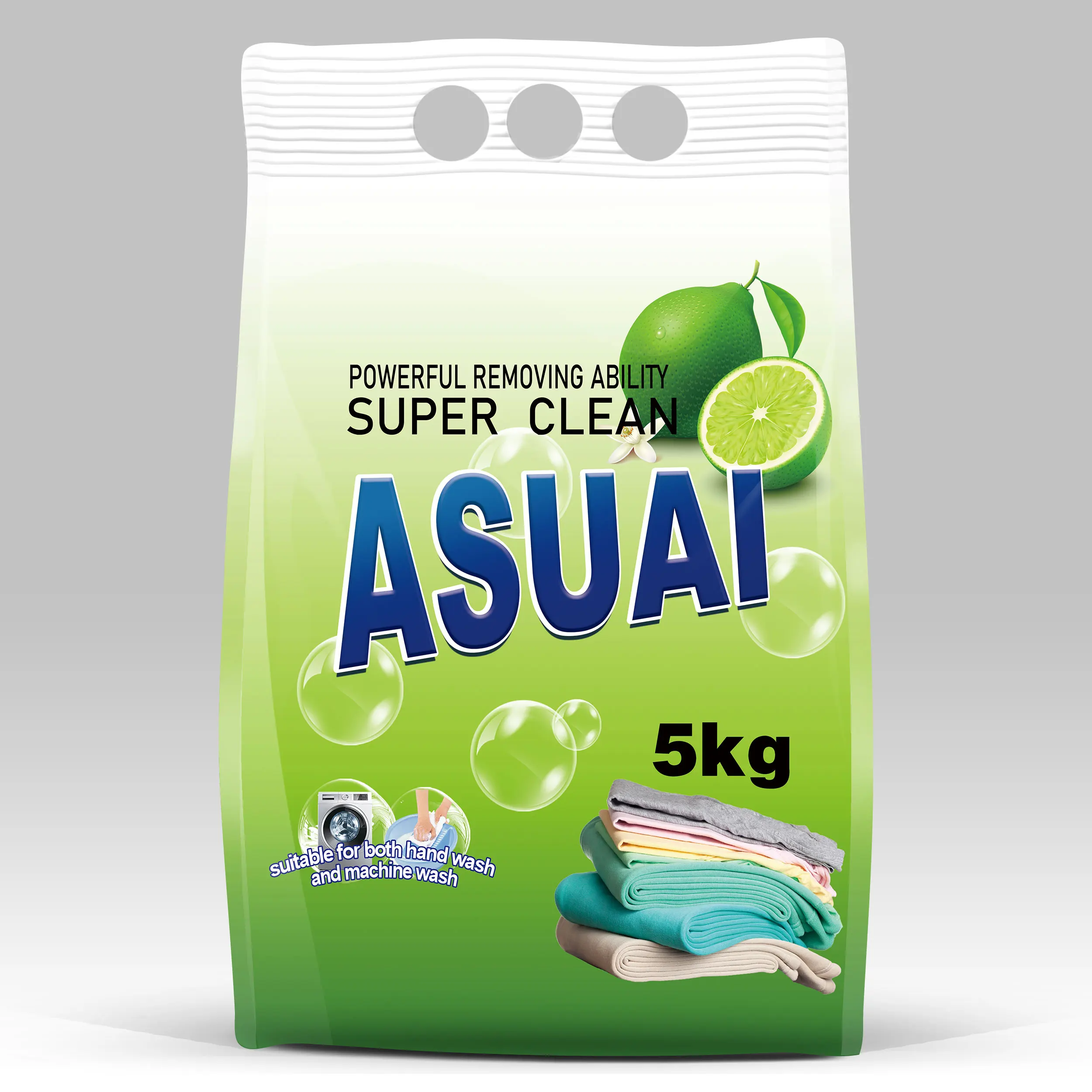 High Quality 3kg Lemon Bag Eco-friendly Effective Washing Powder Phosphate-free Laundry Detergent Powder