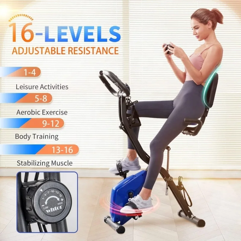 Stationary Bike 16-Level Magnetic Resistance Cycling Bicycle Upright Magnetic Exercise Bike Indoor Cycling Bike