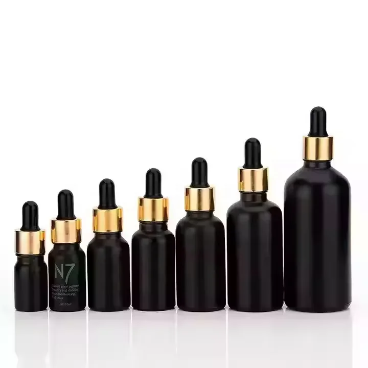Wholesale Price Matte Black Dropper Essential Glass Bottle 10ml 20ml 30ml 50ml High End Black Bottle with Pipette  for Skincare