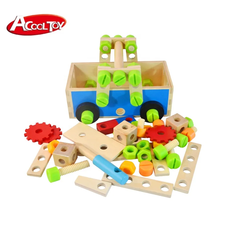 Wholesale DIY Construction Assembled Robot Wooden Toy Tool Set Kids Tools Box Wood Unisex MODEL Toy Tool Kit for Kids 3 Ages+