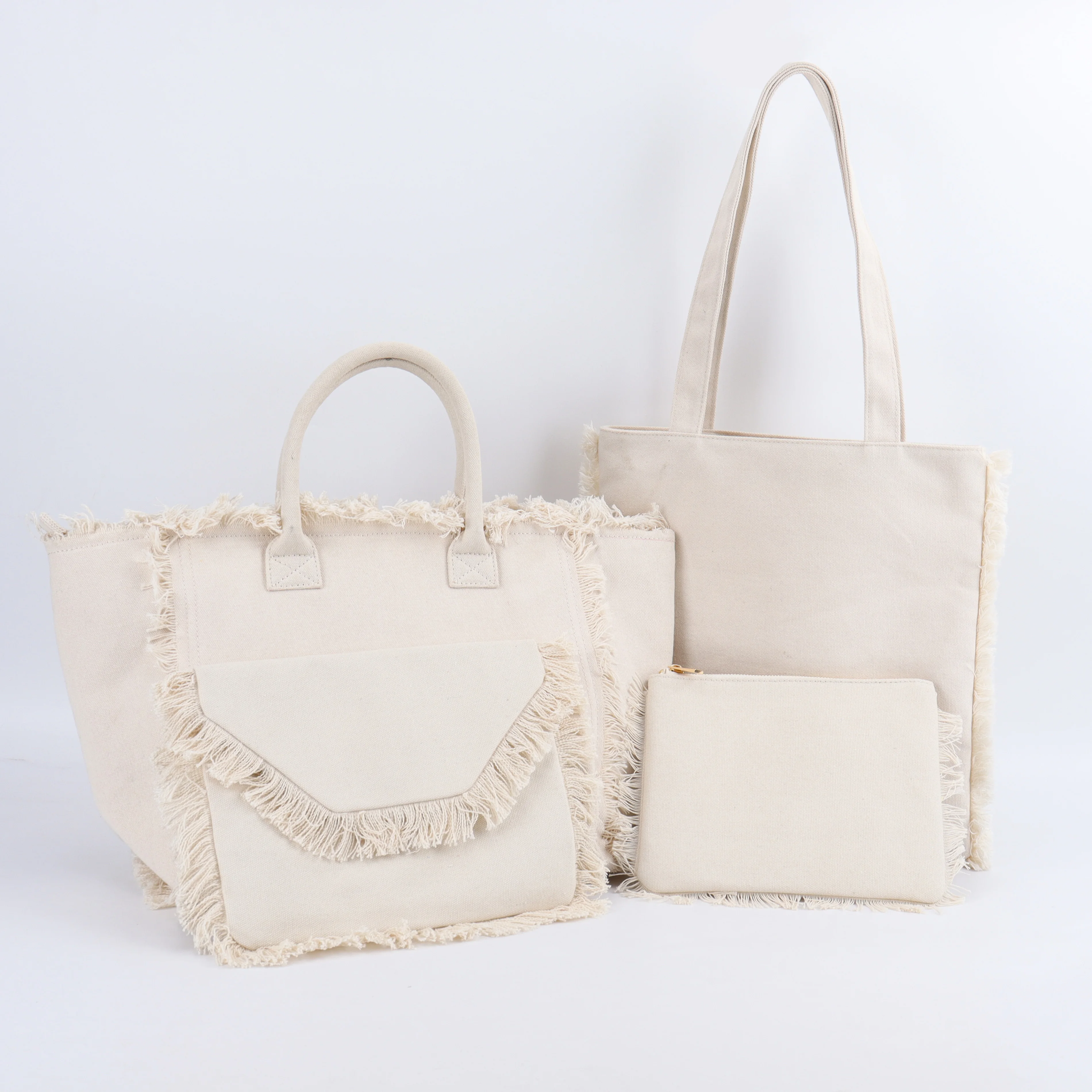 2023 Tassel Fringe Large Canvas Bags Summer Bags For Women Women Beach Luxury Tote Canvas Woman  Bandana Fringe Cotton Bag