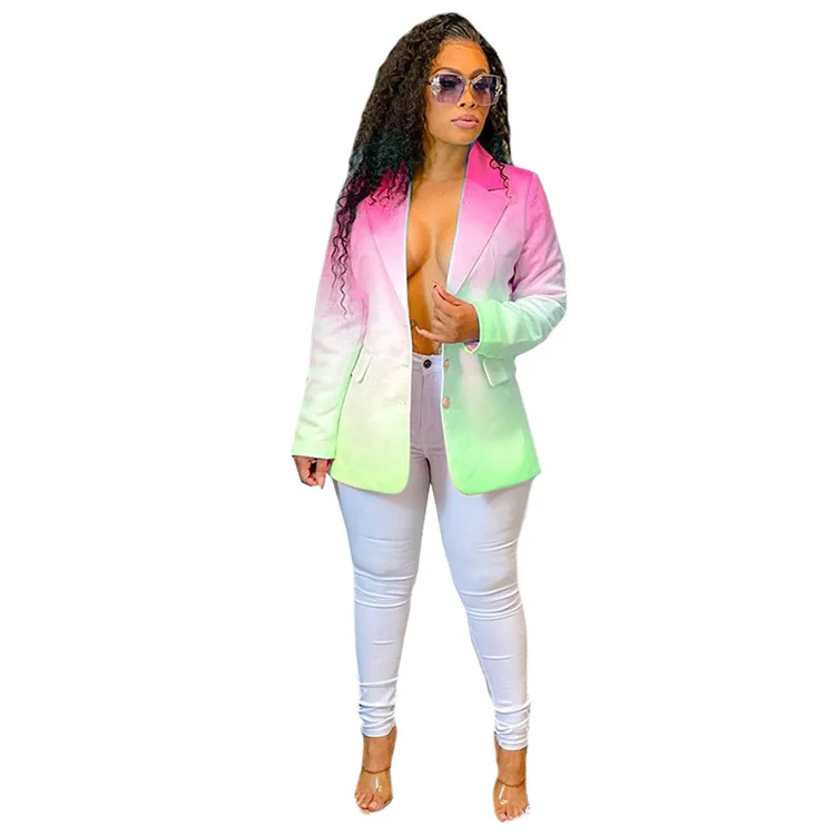 Fall Clothing Ombre Pink Woman Blazer Fashion Winter Single Breasted Jacket Ladies Casual Blazers Coat Autumn Clothes