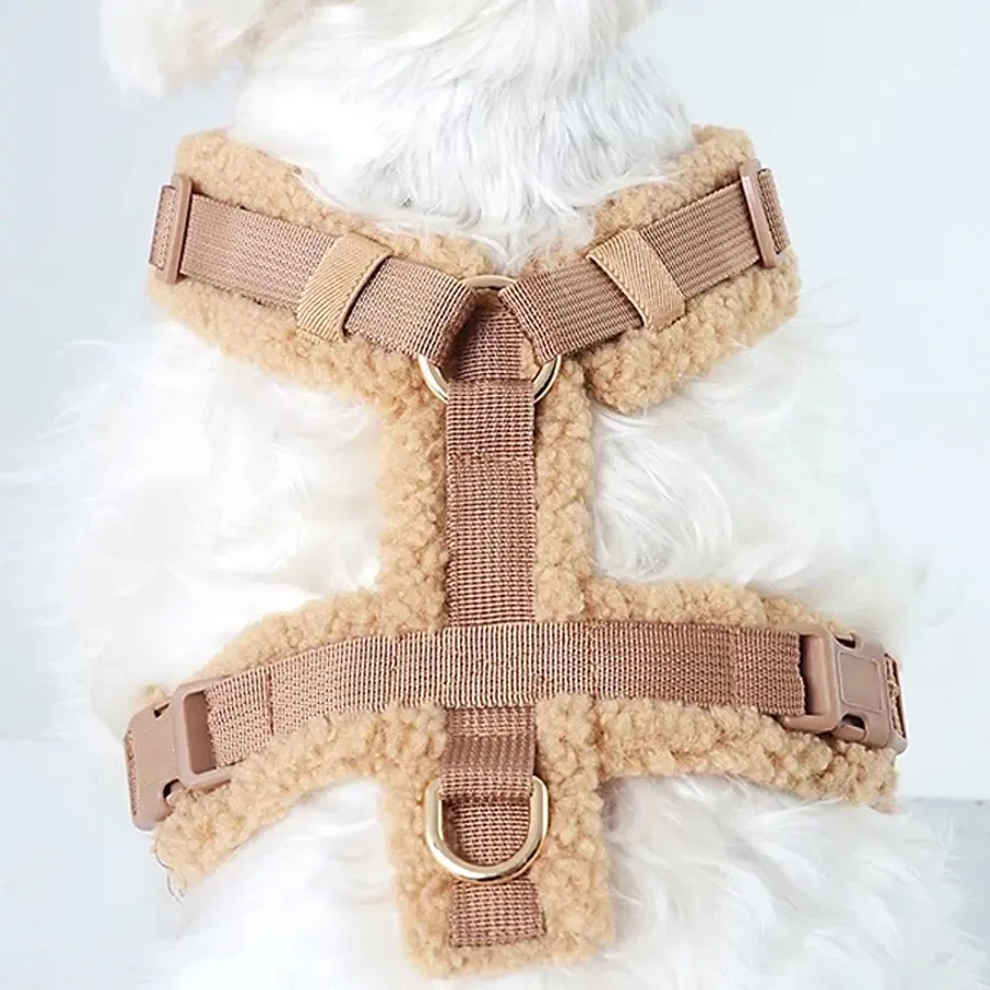 OKKPETS Custom adjustable pet harness Flurry Christmas Winter Warm imitation rabbit faux fur No-Pull dog harness and leash set