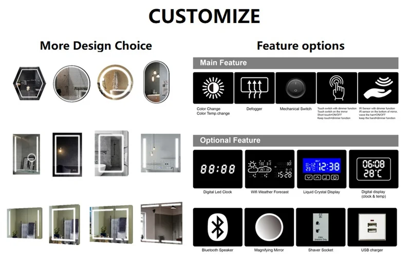 ETL Listed Bathroom Vanity MCustomized Wall Mounted Bath Mirror with Speaker Make Up Led Lighted Magic Smart Bathroom LED Mirror