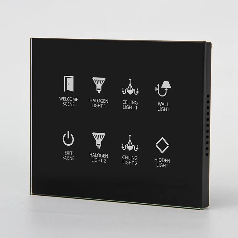 Intelligent hotel Tempered Glass 8 Button 12V Or 24V DC RS485 Modbus Protocol Smart Light Control Electrical Switch