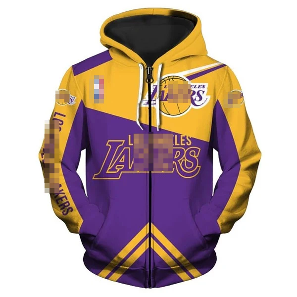 Free Shipping Zip Up Hoodie Laker Jersey Pullover Custom Men Hoodies Plus Size Sweatshirt