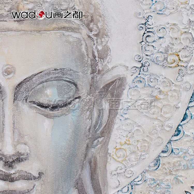 Custom Hand Paint In Buddha Wall Handmade Oil Painting Canvas Art In Blue Custom Wall Art For Home Decoration