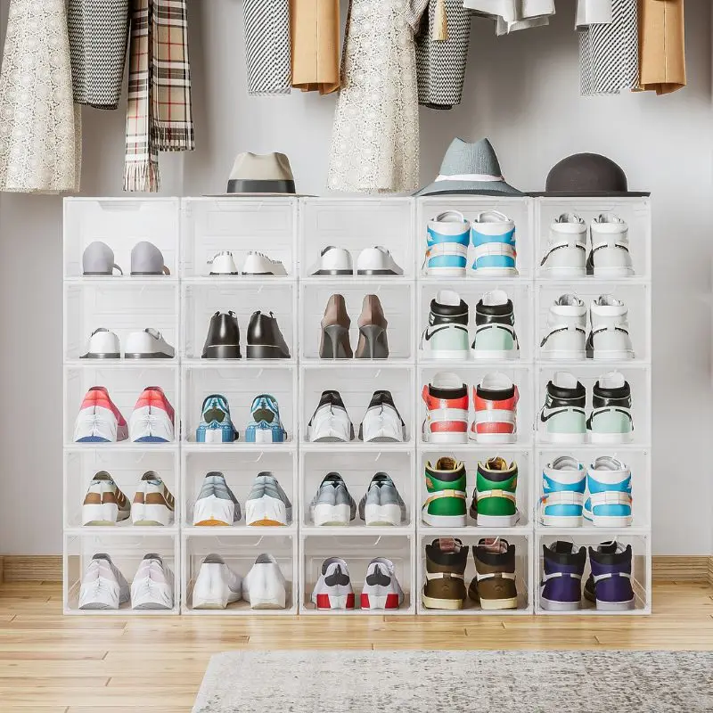 New Clear PP Shoes Box Set Foldable Storage Plastic Transparent Door Home Closet Organizer Case Shelf Stack Wholesale