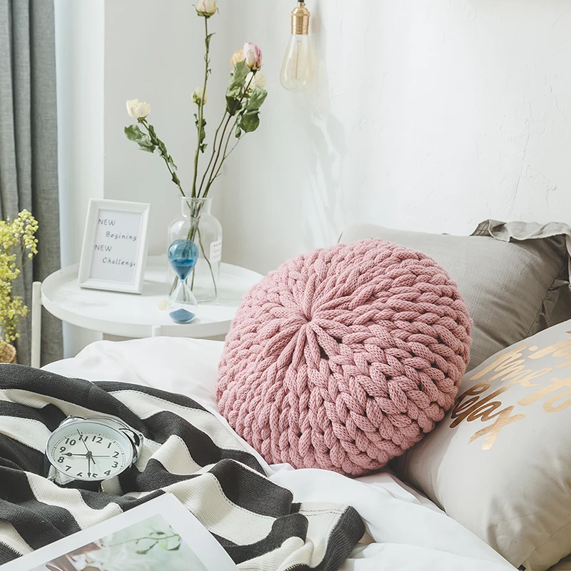 Sfy Decorative Round Throw Chunky Tube Chunky Crochet Yarns Knit Acrylic Decorative Knitted Round Weight Knot Magic Pillows