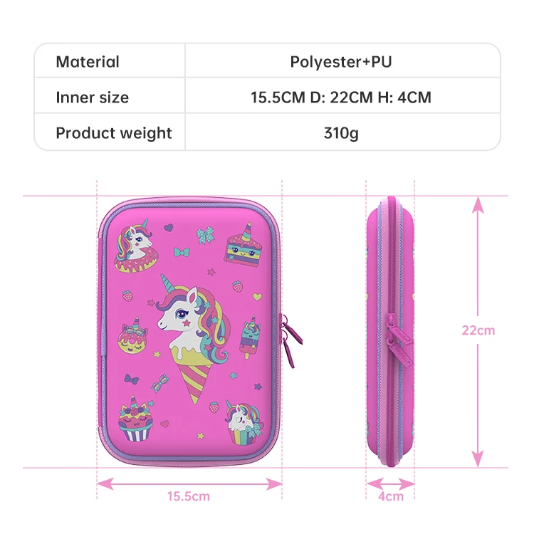 Custom Cute unicorn  3D eva pencil case  Kids School a  Pencil Cases For Girls