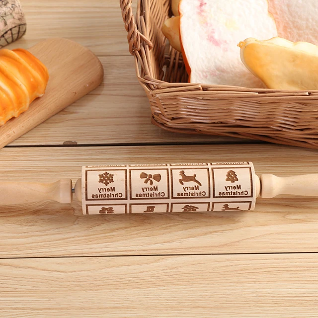 Wholesale Kitchen Wooden Rolling Pins Patterned Roller Embossing for Fondant Cake