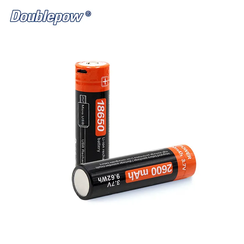 Doublepow USB charger 18650 3.7V 2600mAh Rechargeable 18650 Lithium Ion Battery 2600mAh With USB Charging Port