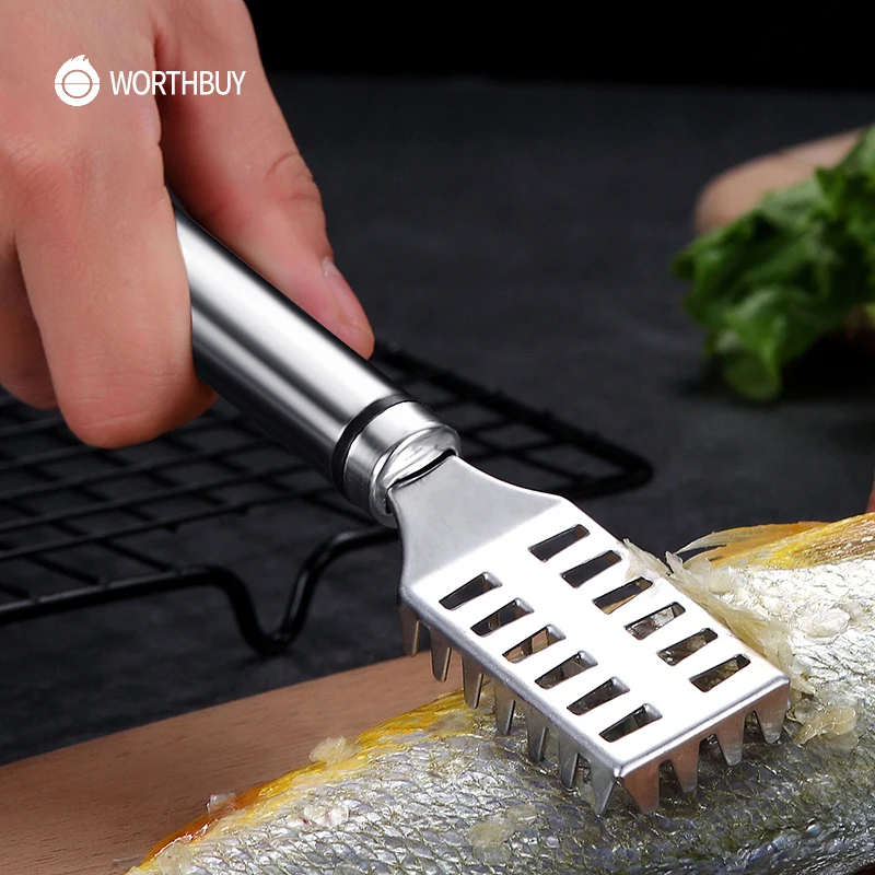 WORTHBUY Wholesale Stainless Steel Fish Scale Remover with Handle Lightweight Fish-scale Peeler Kitchen Tools