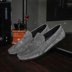 Men Casual Suede Leather Loafers Red Solid Leather Driving Moccasins Slip on Men Shoes Big Size