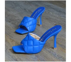 European and American hot sale high heels slide sandal ladies fashion square toe slippers girls sandals stylish heeled sandals