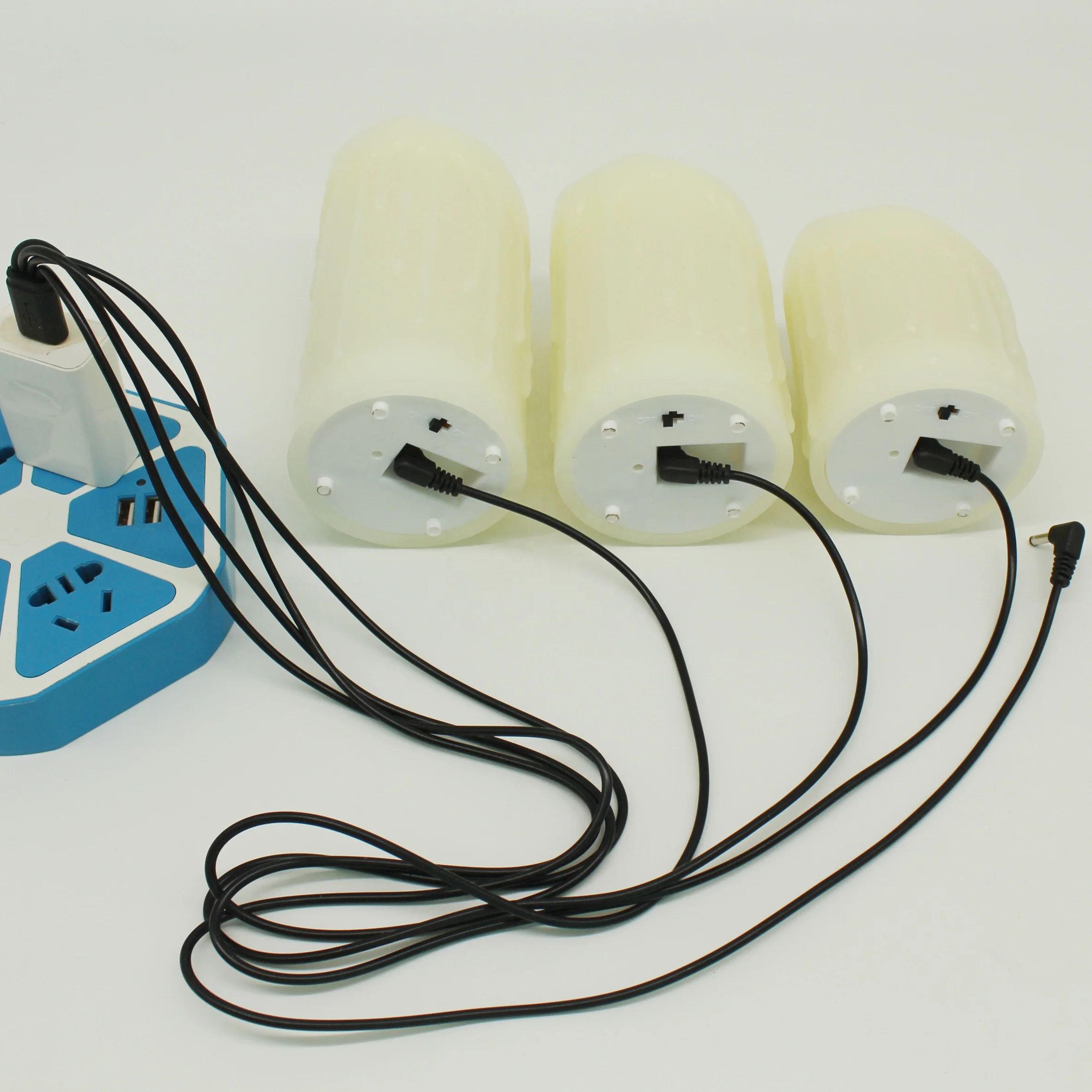 CVHOMEDECO. Flameless Candles Electronic Rechargeable Battery Extra Bright Ivory Dripping Real Wax Pillars LED Candle, Set of 3