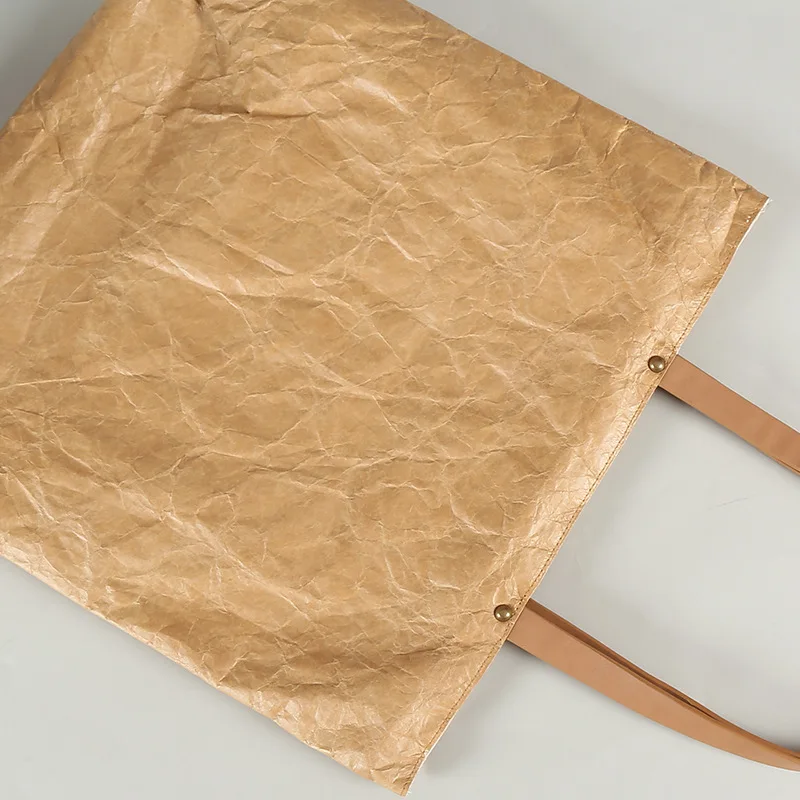 Kraft Tyvek Paper Bag With Leather Handle Shopping Bag