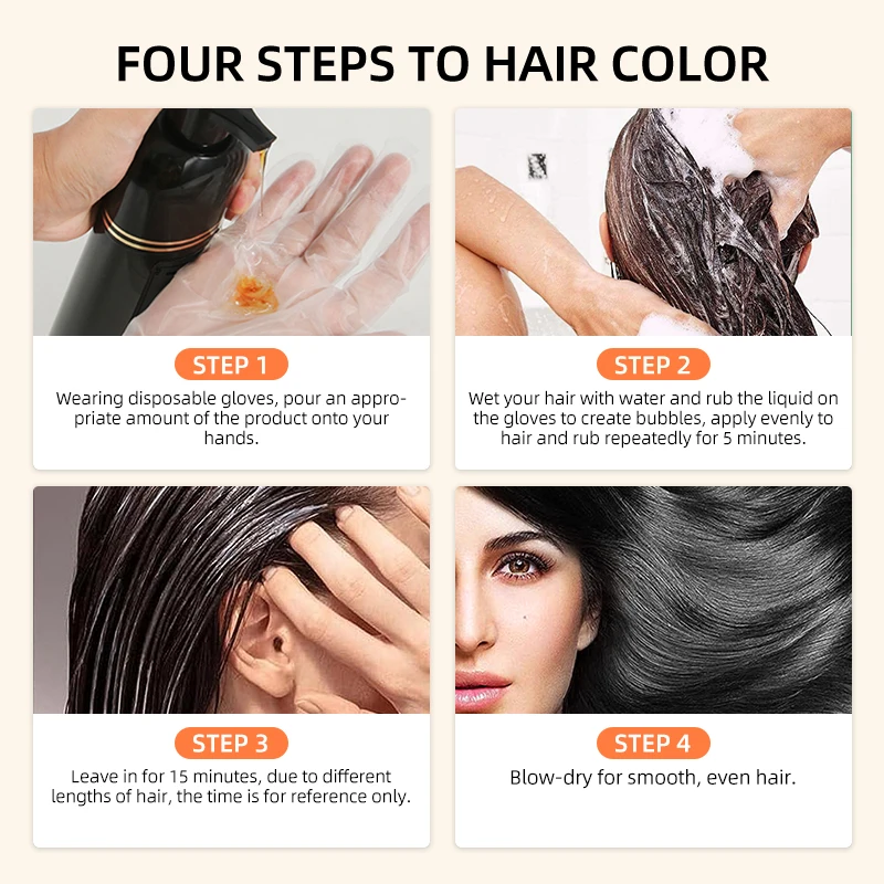 HuaXia No Swollen Natural Ginger Extract Plant Permanent Natural Black Hair Color Dye Shampoo For Women Covering Grey Hair