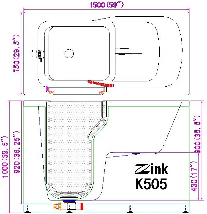 Zink K505 Accessibility Elderly Seniors Walk In Bathtub With Door