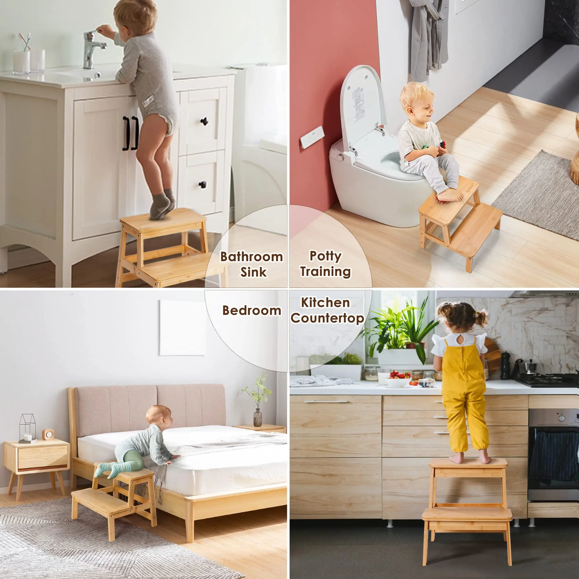 New Arriving Wood Bamboo Kids Stool Step Standing Tower Helper For Kids