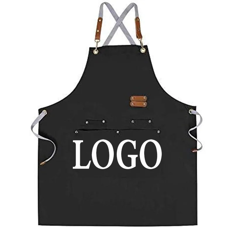 Hot Sale Custom Durable Washed Chef Long Bib Apron With Pockets