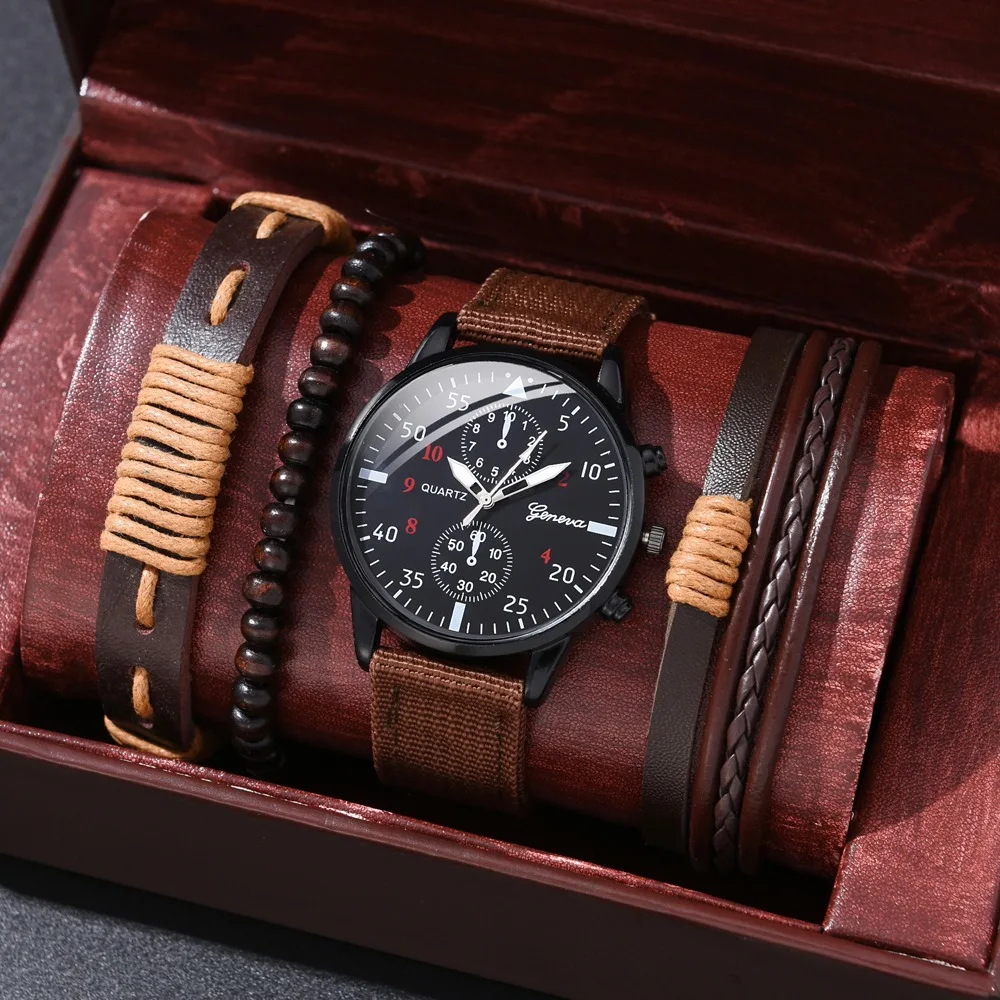 Casual Clock Men Sports Man Business Luxury Watches Set Leather Bracelet Men Quartz Wristwatch Fashion Jewelry Sets