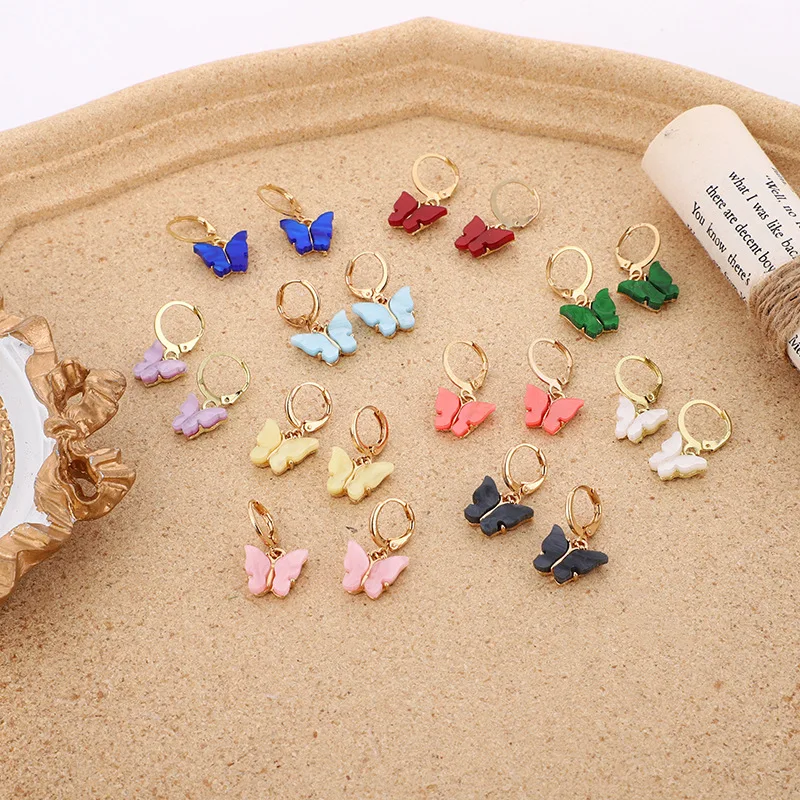 Jewelry Wholesale Gold Acrylic Butterfly Stud Earrings Butterfly Hoop Earrings Jewelry For Women