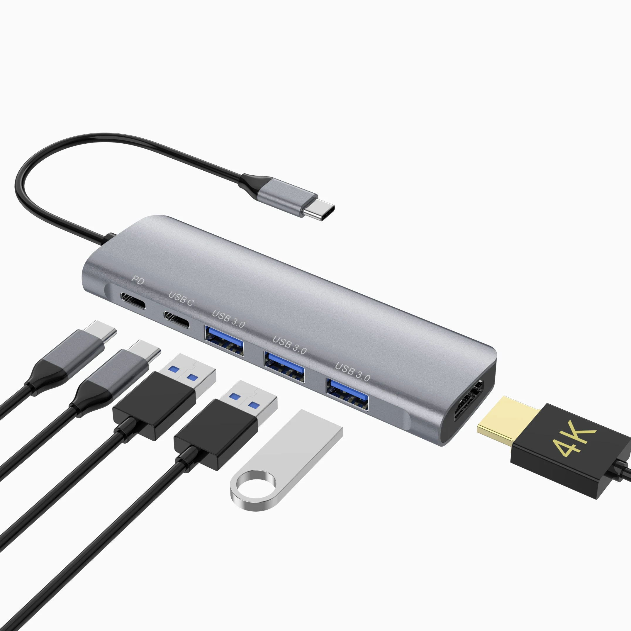 multifunction 6 in 1 usb c hub adapter all in one 4k hdtv pd otg type c 30 usb hub 6 port usb-c hub