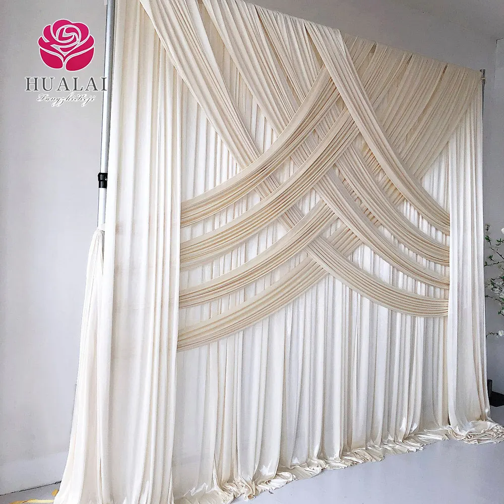 luxury party wedding decoration white ice silk fabric cross designs backdrop curtain drapes for photo booth