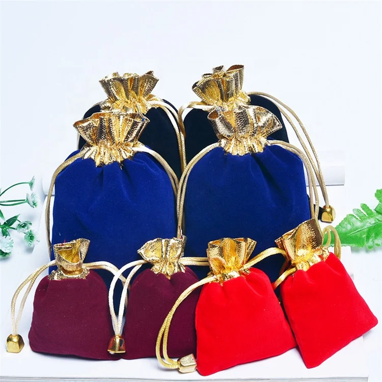 In Stock Wholesale Red Velvet Jewelry Packaging Bag Jewelry Pouch Drawstring Beads Packing Bag