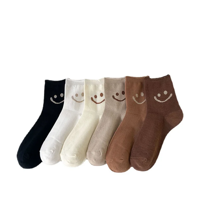 2021 gym crew tube cute fall happy cotton smile face adult cartoon girls socks cute