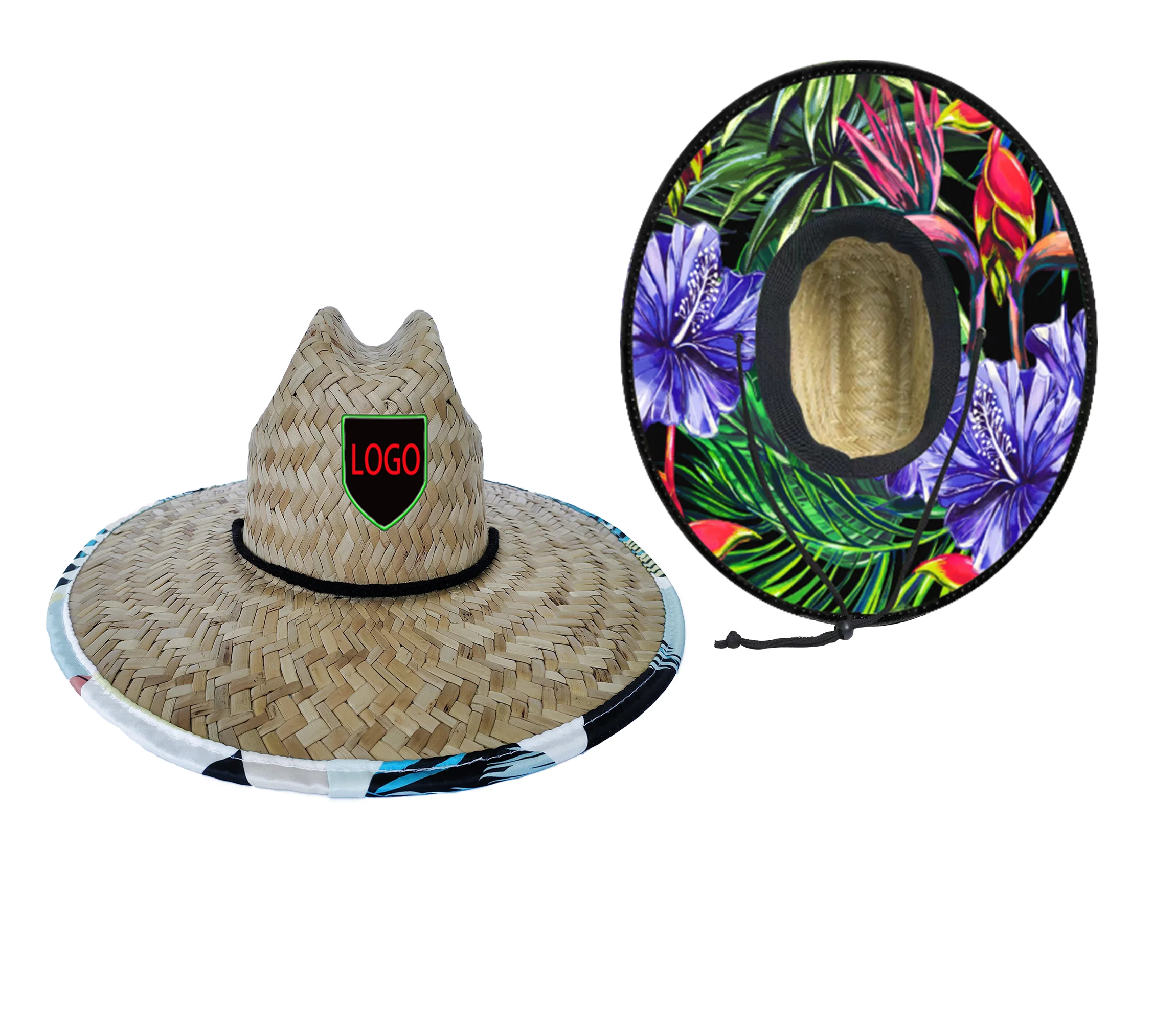Оптовая продажа летняя соломенная шляпа с принтом под полю и снизу заказ американская пляжная для серфинга логотипом