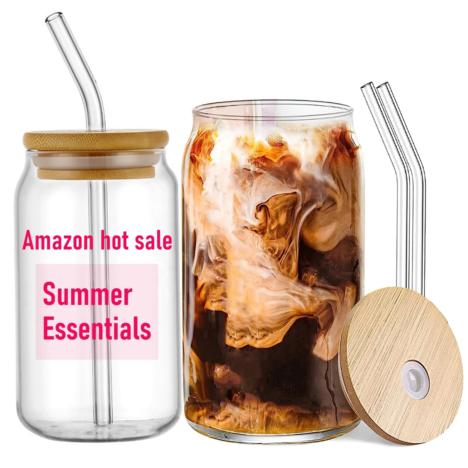 Wholesale usa 16oz 20oz soda coffee beer can shaped glass cup drinking tumbler Custom beer glass can with bamboo lid and straw