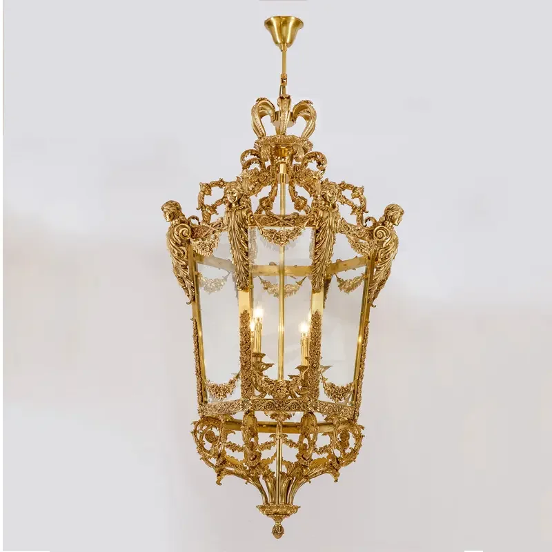 Chinese Wholesale Luxury  Led Pendant Light with Glass and Copper Chandelier Mansion Villa Project
