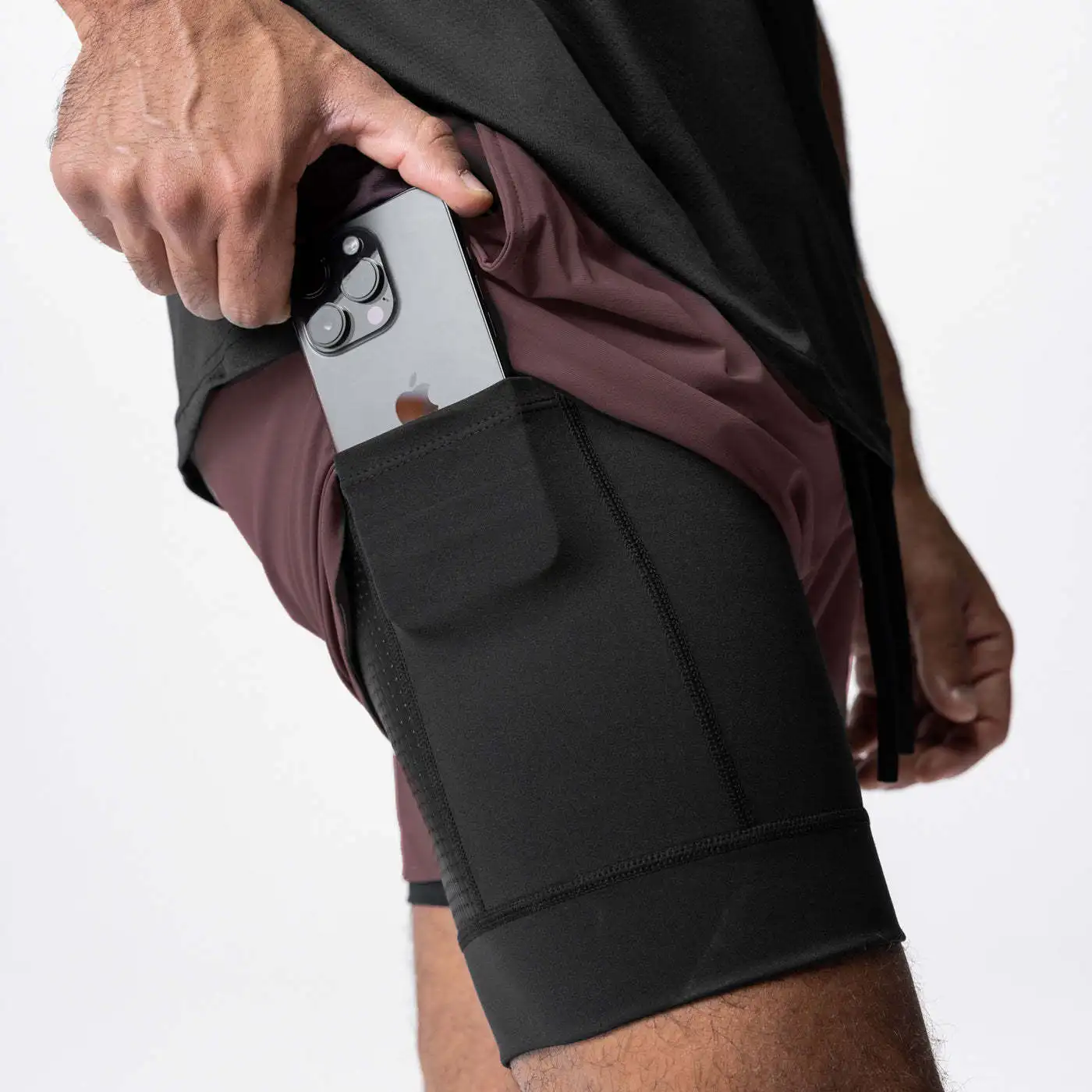 Mens Shorts Gym Running Tight 2 in 1 with Pocket 90% nylon 10% Spandex Quick Drying Breathable Training Exercise Shorts