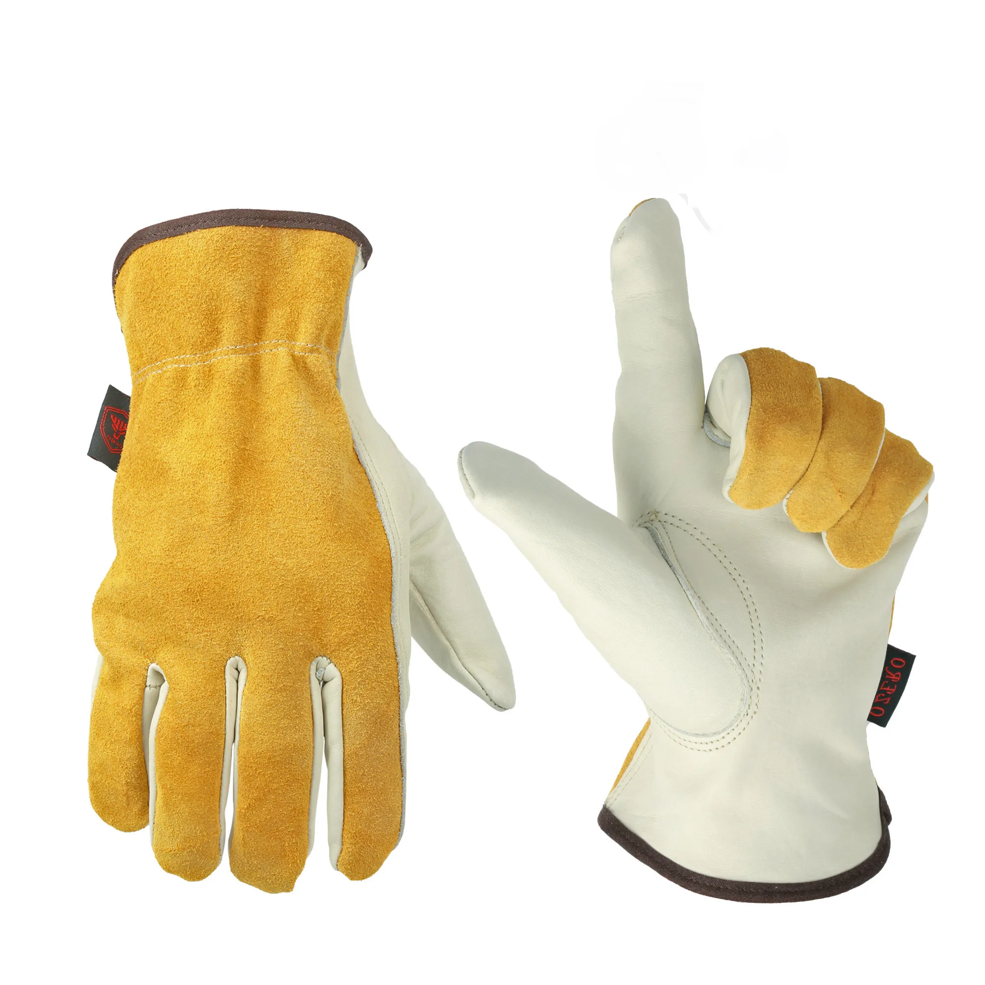 
Ozero brand Cow Yellow Leather Safety Work Gloves for Working 