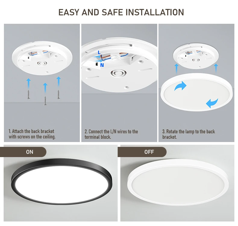 Indoor Lighting Ultra Thin Slim 3000k/4000k/6000k 3CCT Changeable Tri-Proof Round Led Ceiling Lights Flush Mount Ceiling Lamp