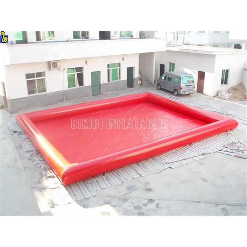 Inflatable Red 7m Square Water Pool, Custom Inflatable Swimming Pool For Sale