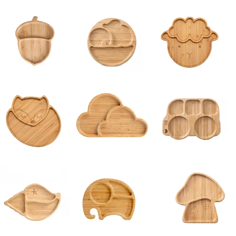 Bamboo Plate with Silicone Suction Baby and Toddler Feeding Plate with Strong Suction Bamboo Narwhal Plate