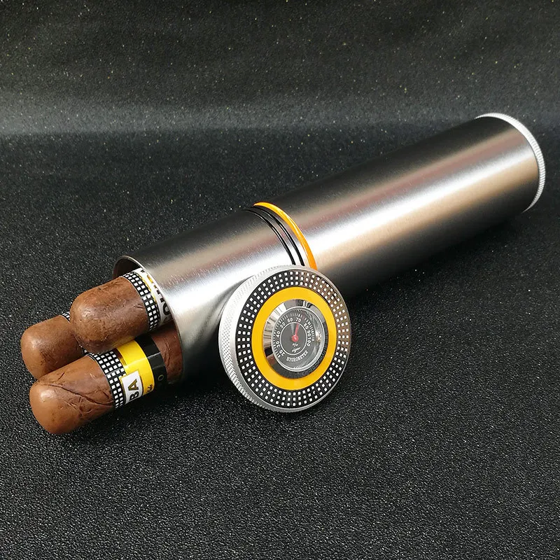 Travel Carry 304 Stainless Steel Cigar Tube Sealed Waterproof Cigar Humidor Jar With Hygrameter And Humidifier