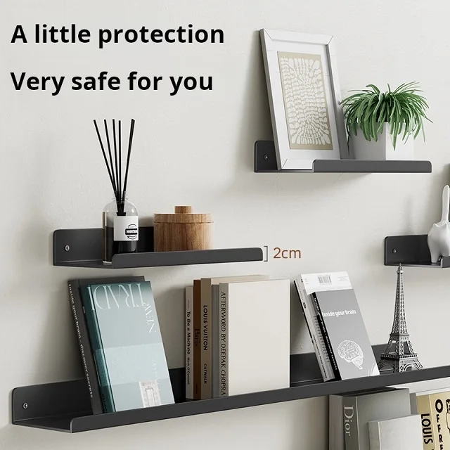 120*12cm Wall-Mounted One-Line Storage Rack Carbon Steel Wall Photo Shelf Decorative Floating Shelves For Living Room Black