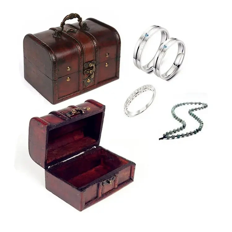 High Quality Mini Craft Wooden Pirate Jewellery Storage Box Case Holder Vintage Treasure Chest