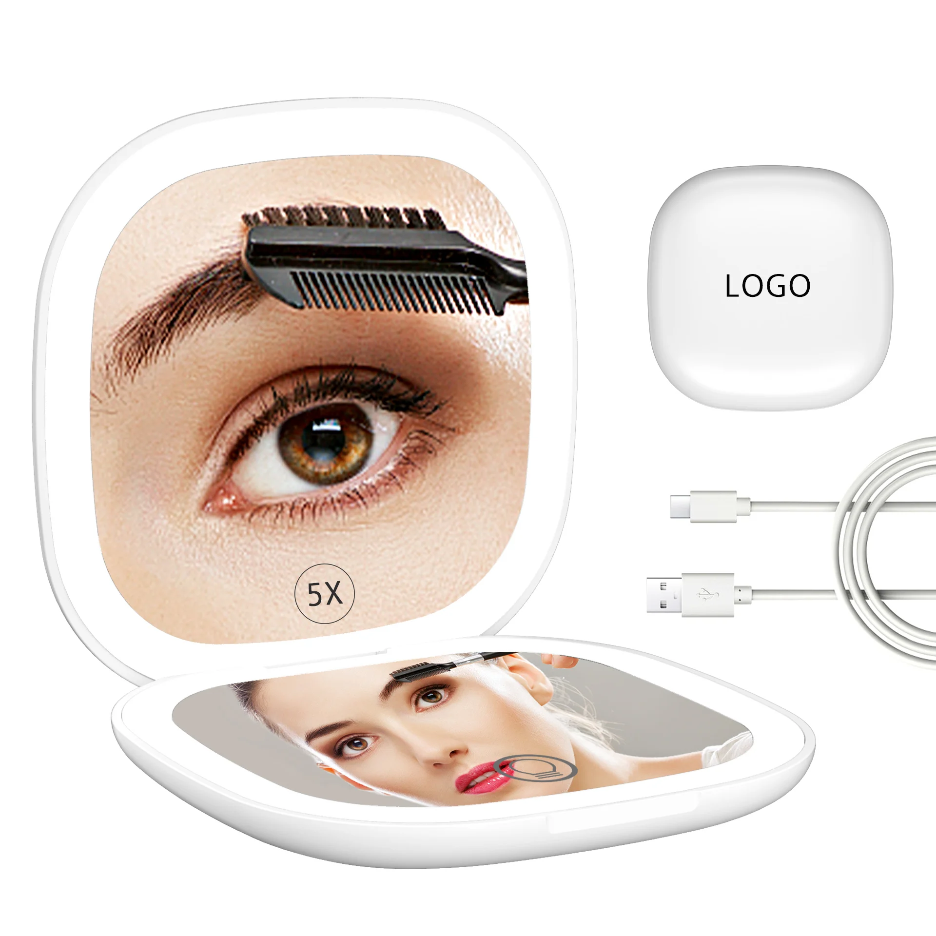 Макияж с 5-кратным увеличением Сенсорный переключатель маленький компактный карманный портативный со светодиодной подсветкой ручное складное зеркало для путешествий