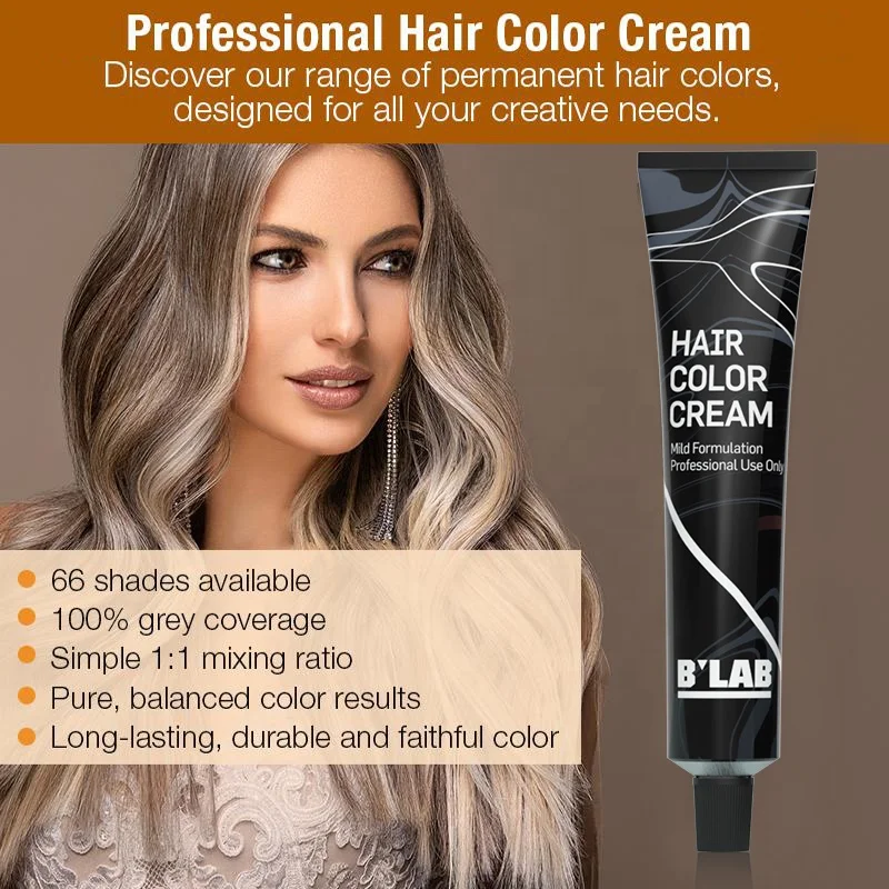 Private Label Natural Hair Color Cream Hair Dye for Professional Salon Semi Permanent Blue Low Ammonia Organic Hair Dye Cream